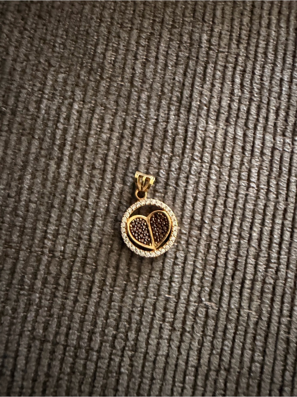 18K Gold Heart Pendant with Brown & Clear Stones